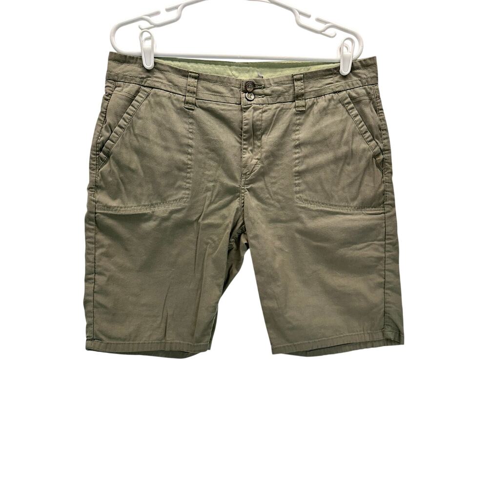 Toad&Co Emilia Shorts Womens 14 Olive Green Organic Cotton Hiking 10 inch Inseam